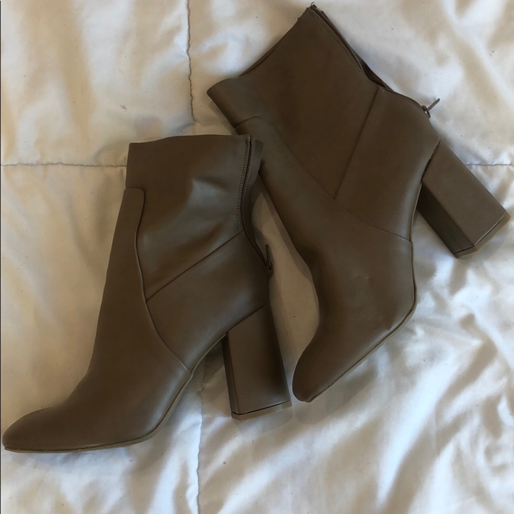 leather taupe heeled boots